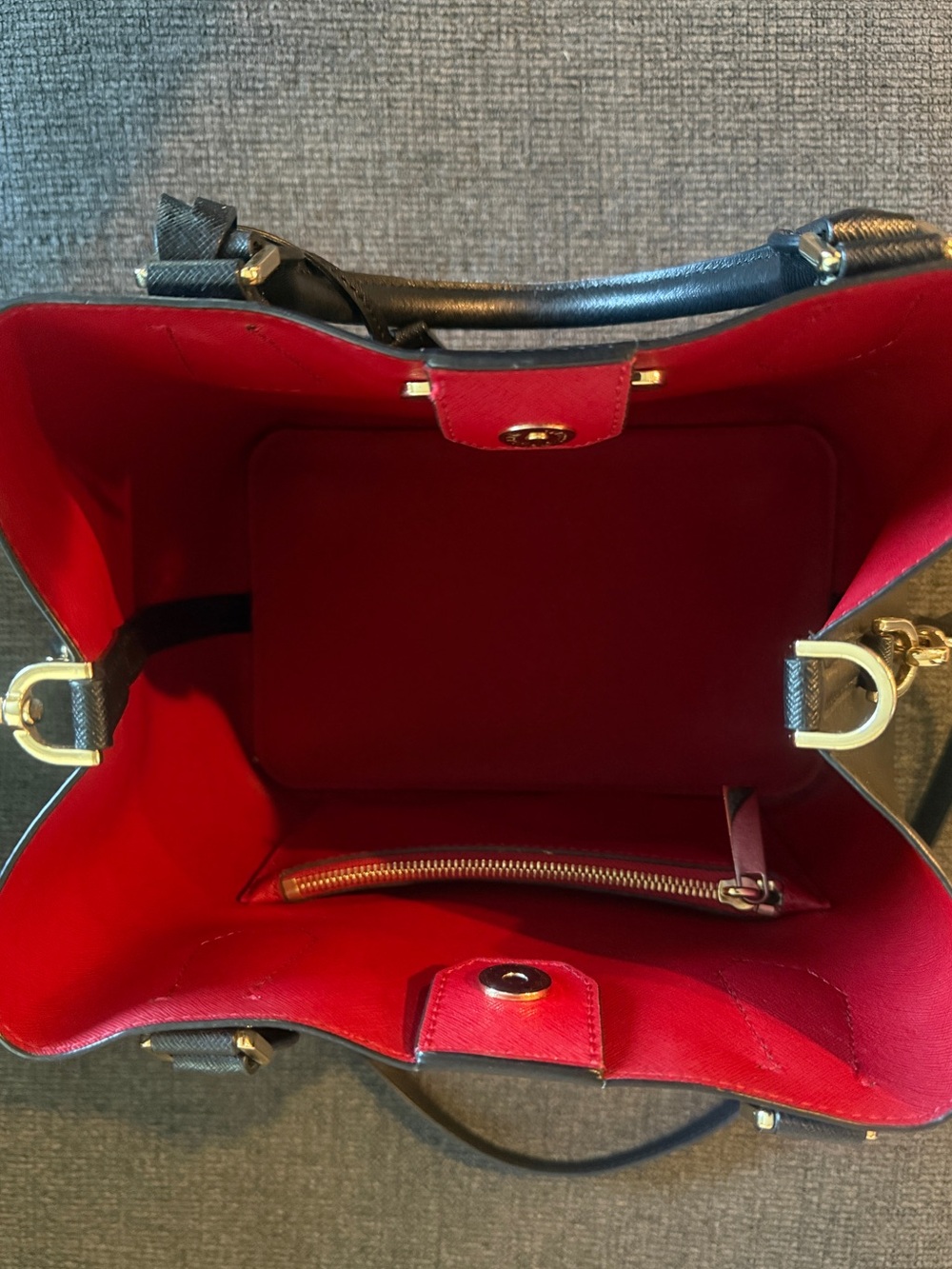 Michael Kors Black Leather Tote with Red Interior and Gold Hardware - Picture 6 of 13